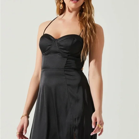 NWT ASTR brand black Gala Bustier Cross Strap Midi Dress - Picture 3 of 7